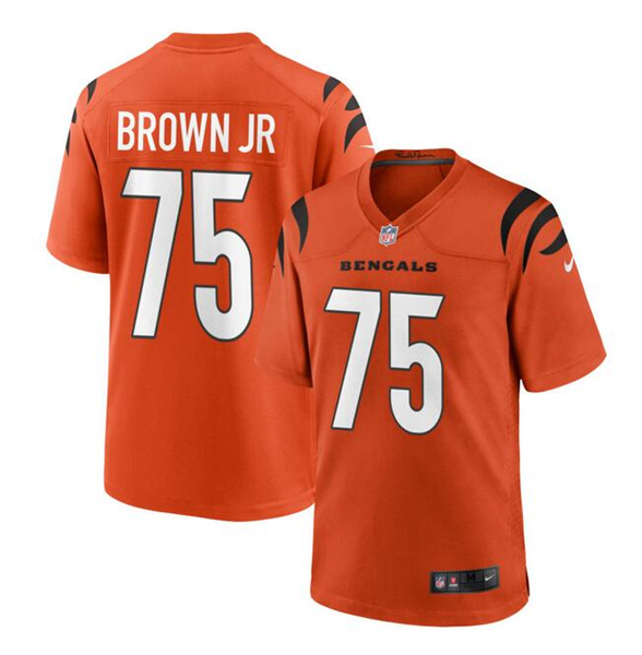 Men's Cincinnati Bengals #75 Orlando Brown Jr. Orange Stitched Game Jersey